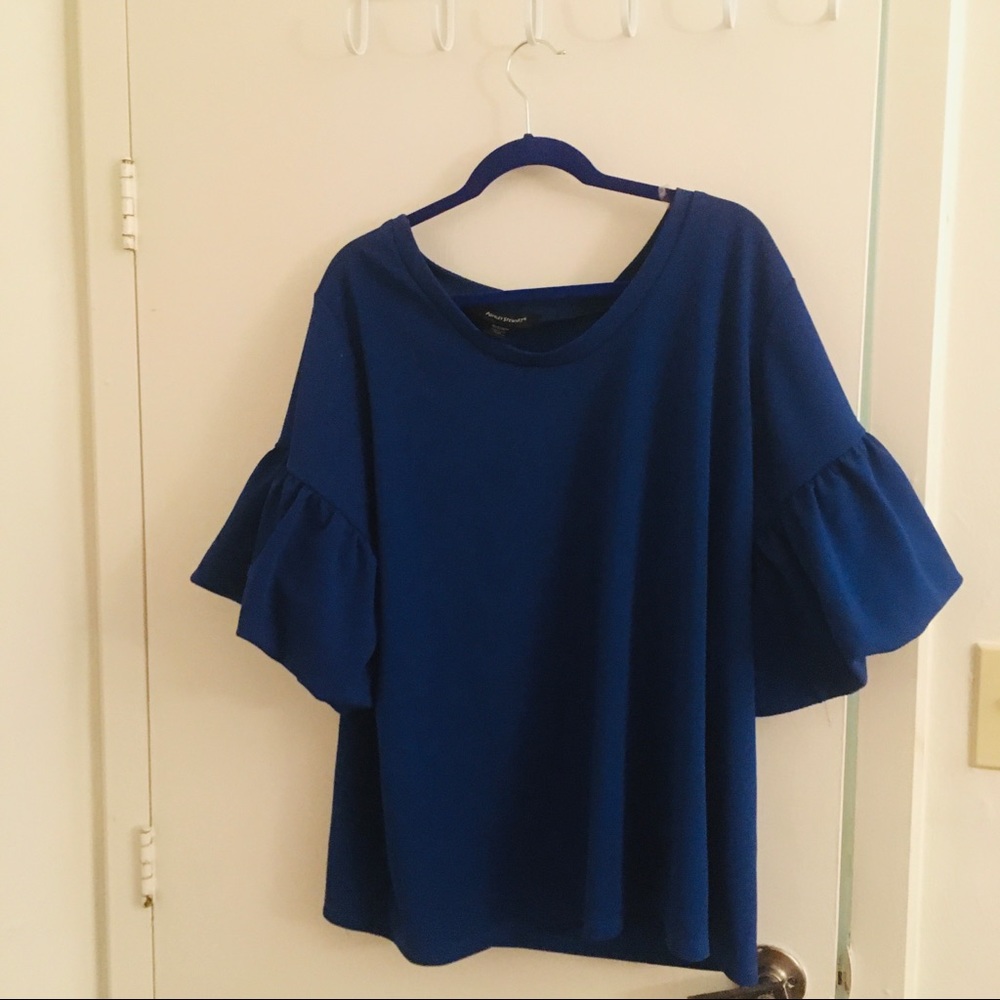 Blue Dress Top with Circular Flounce Sleeves